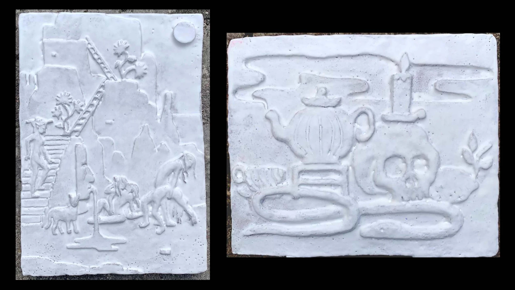 Antoine Marquis - "la montagne sacr&eacute;e" c&eacute;ramique 19x26cm et "Souviens-toi", c&eacute;ramique