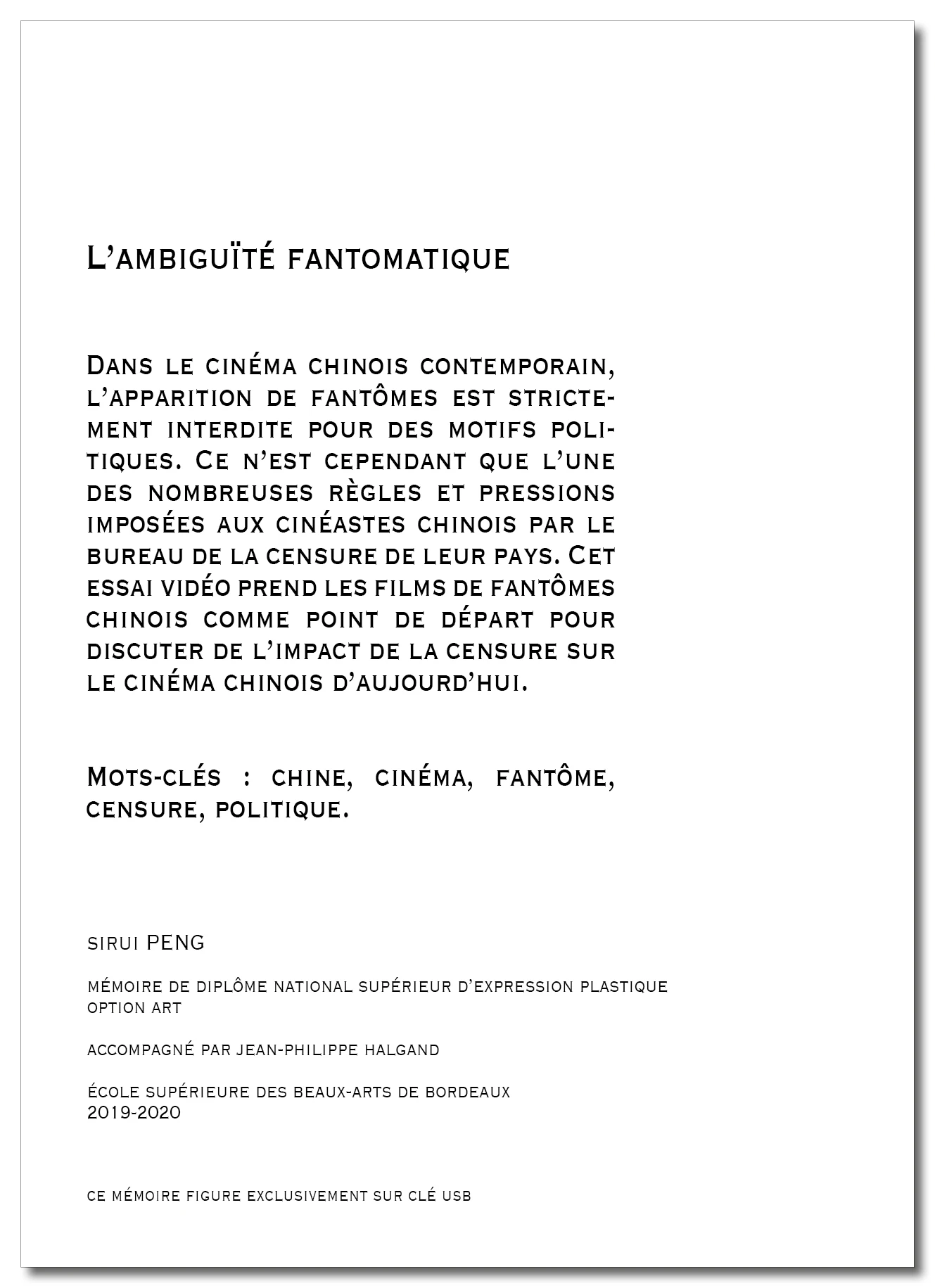 M&eacute;moire Sirui Peng